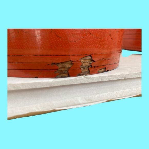 Antique Asian Burmese Red Cinnabar Lacquered Betel Box Hand Crafted & Painted - Picture 7 of 11